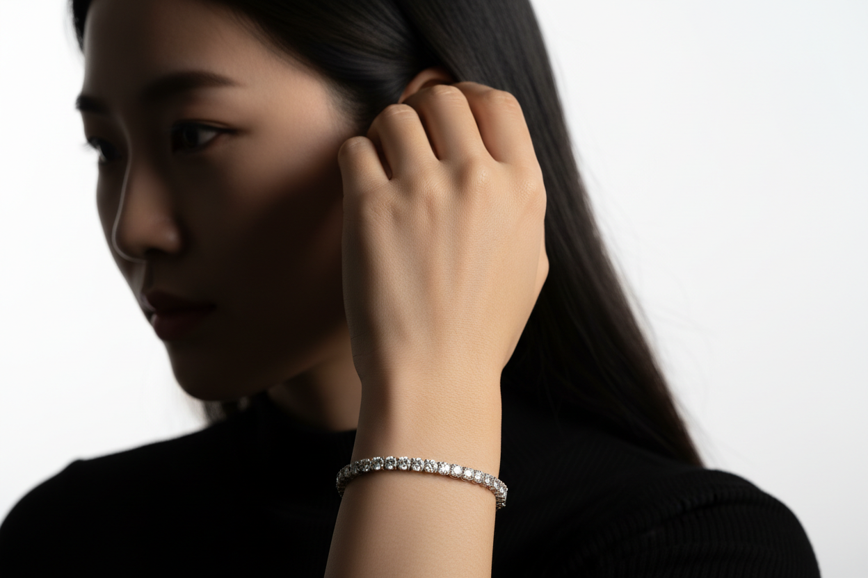 it looks like she tucking her hair behind her ear